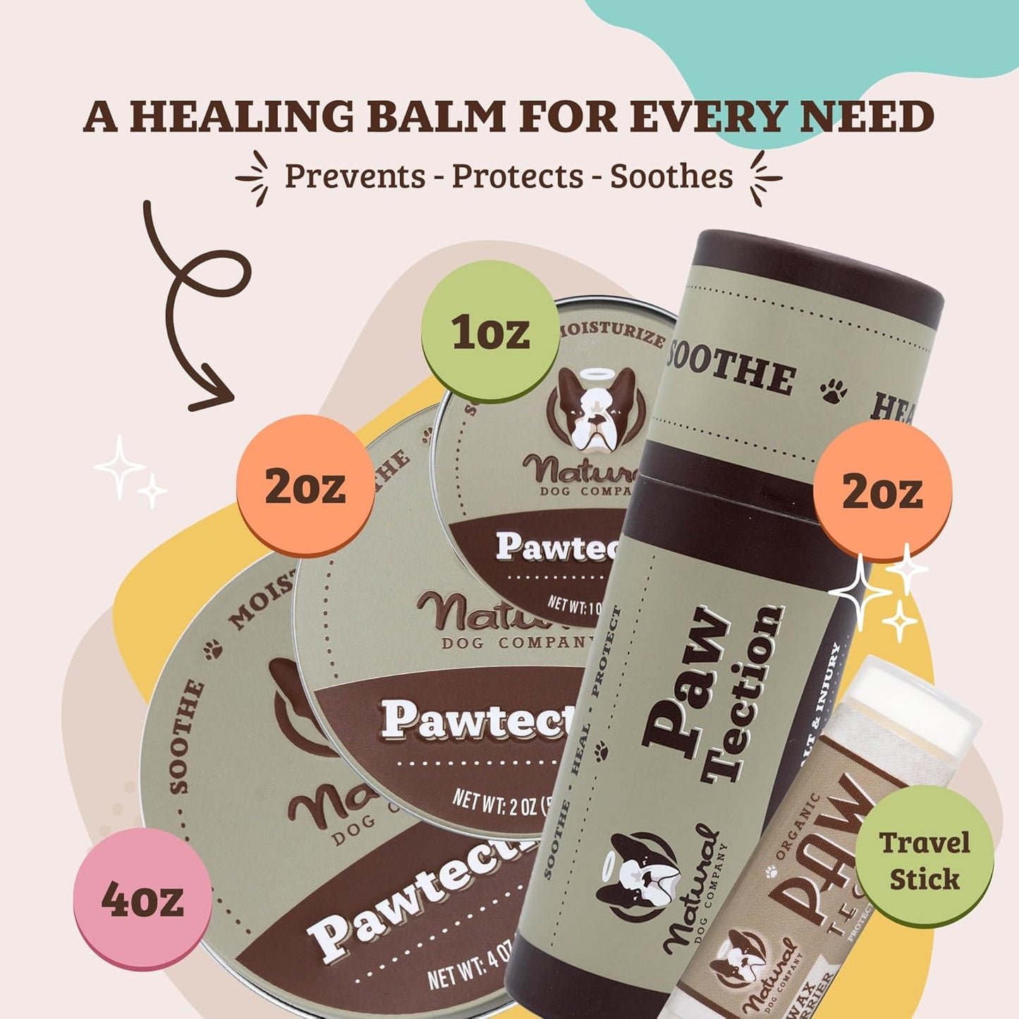 Pawtection Balm for Hot Pavement, Dry Cracked Dog Paws, and Rough Terrain - Safe, Non-Toxic, and Lick Safe - Protects Paws with Natural Ingredients, 0.15 Oz Stick