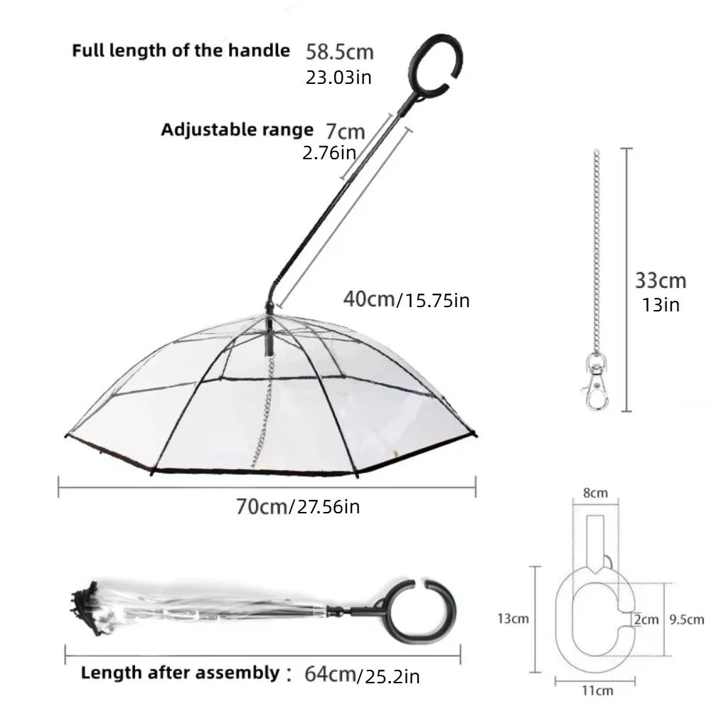 Detachable Clear Pet Dog Umbrellas C-Shape Handle with Leash Doggy Poncho Adjustable Rainproof Raincoat for Dogs Pet Supplies