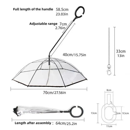 Detachable Clear Pet Dog Umbrellas C-Shape Handle with Leash Doggy Poncho Adjustable Rainproof Raincoat for Dogs Pet Supplies