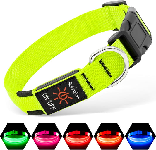 LED Dog Collar, Light up Dog Collar Rechargeable Glow in Dark Pet Collar Safety Dog Lights for Night Walking Camping (Green, Large)