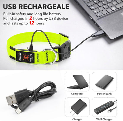 LED Dog Collar, Light up Dog Collar Rechargeable Glow in Dark Pet Collar Safety Dog Lights for Night Walking Camping (Green, Large)